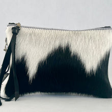 Load image into Gallery viewer, Cowhide Wristlet Clutch | Black and White Hair on Hide