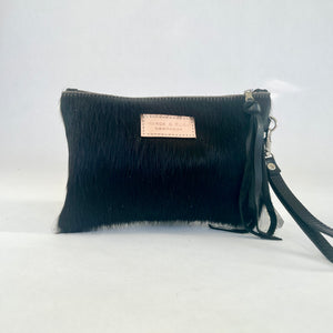 Cowhide Wristlet Clutch | Black and White Hair on Hide