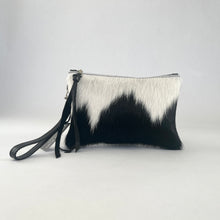 Load image into Gallery viewer, Cowhide Wristlet Clutch | Black and White Hair on Hide