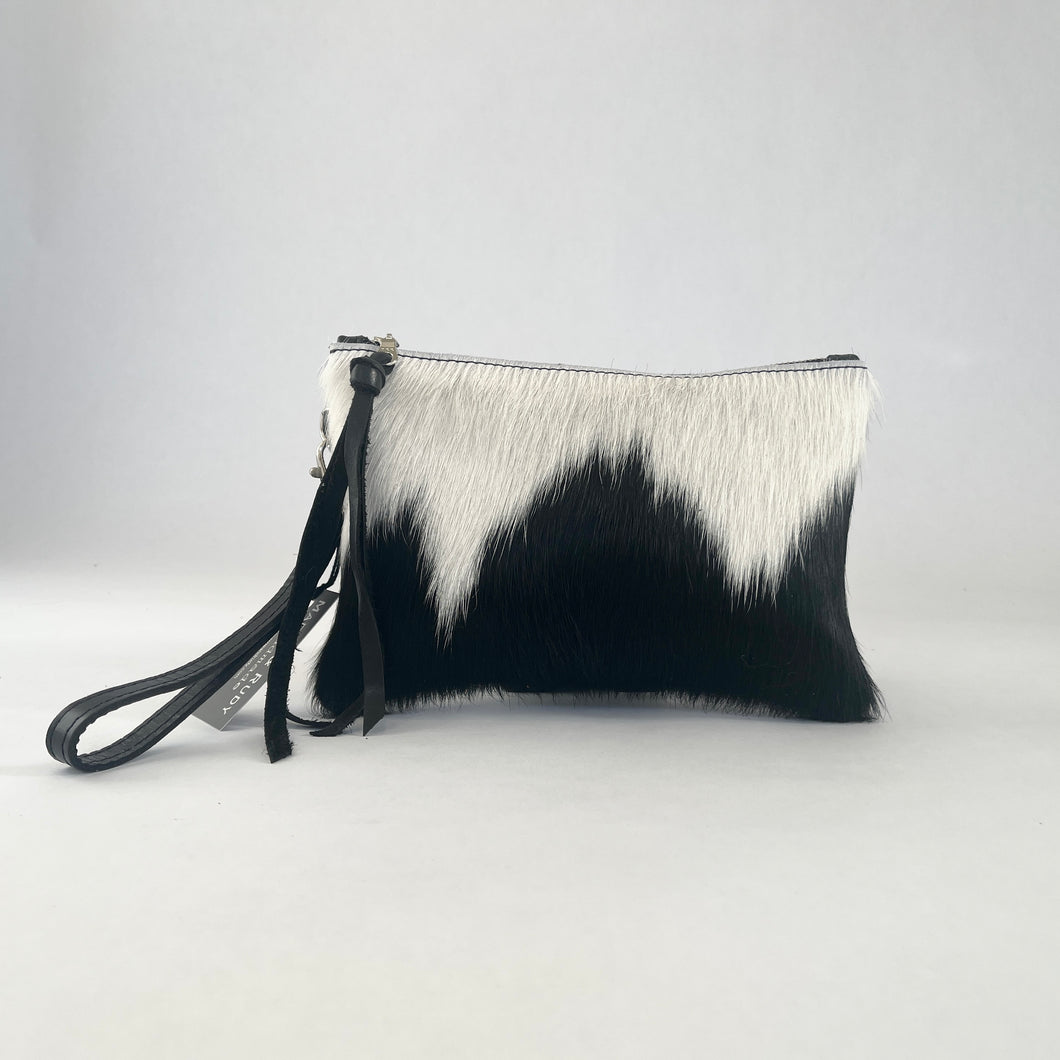 Cowhide Wristlet Clutch | Black and White Hair on Hide