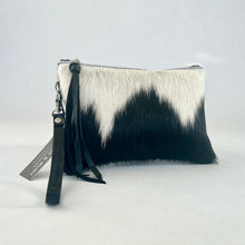 Load image into Gallery viewer, Cowhide Wristlet Clutch | Black and White Hair on Hide