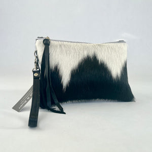 Cowhide Wristlet Clutch | Black and White Hair on Hide