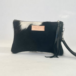 Cowhide Wristlet Clutch | Black and White Hair on Hide