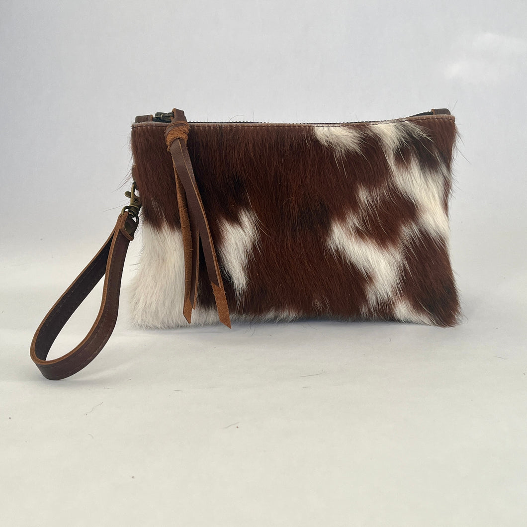 Cowhide Wristlet Clutch | Tri Color Hair on Hide