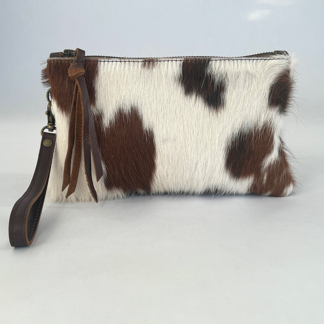 Cowhide Wristlet Clutch | Tri Color Hair on Hide