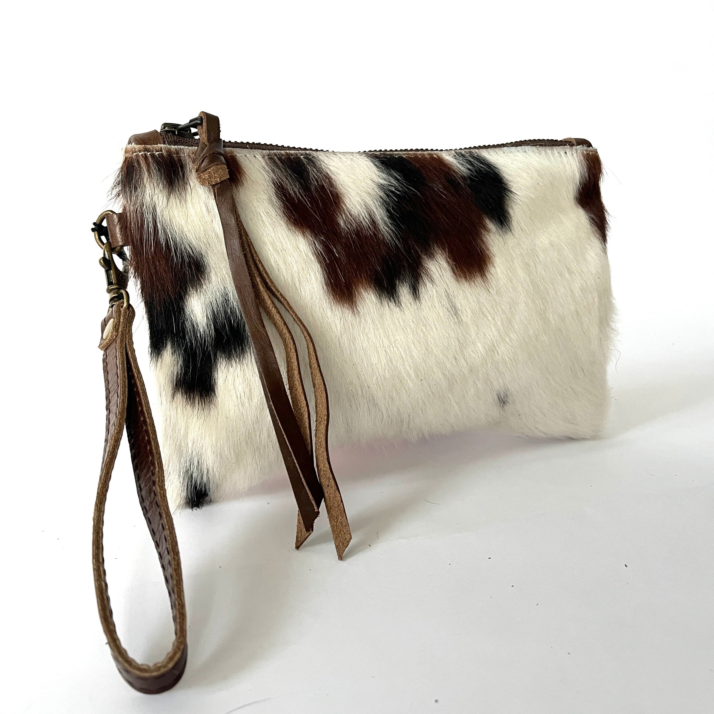 Buy NGF Womens Zipper Wristlet Cowhide Clutch Real Leather Hair on Wallet  Western Purse, Handbag Organizer for women, Brown and White, Black and  White, at Amazon.in