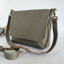 Load image into Gallery viewer, Jane Leather Messenger Bag with Crossbody Strap | Grey Pebble