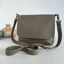 Load image into Gallery viewer, Jane Leather Messenger Bag with Crossbody Strap | Grey Pebble