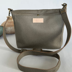 Jane Leather Messenger Bag with Crossbody Strap | Grey Pebble