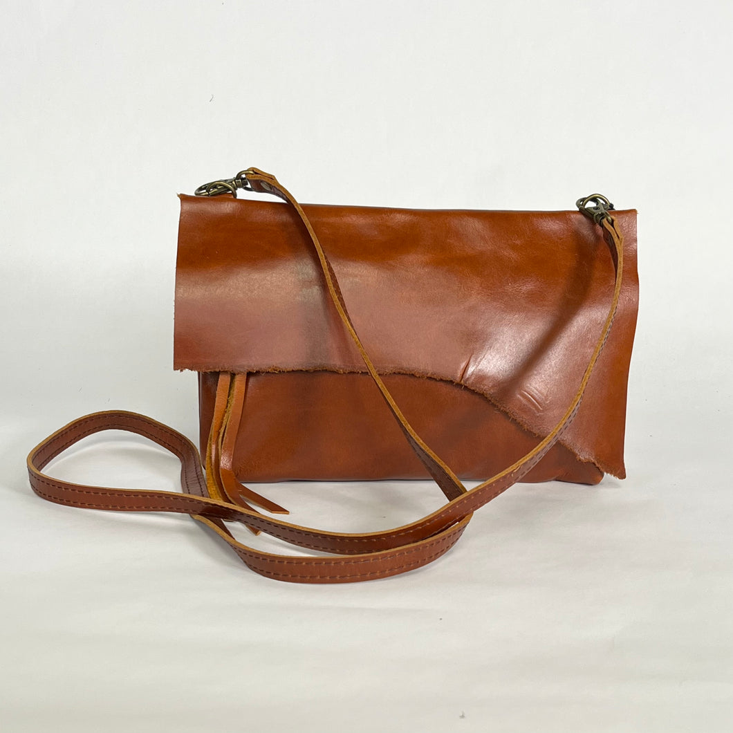 RAW EDGE Leather Crossbody Bag | Brandy | One-of-a-Kind