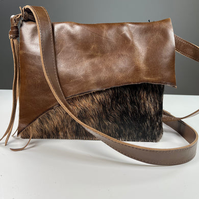 RAW EDGE CROSSBODY BAG | Brindle Cowhide / Distressed Brown Leather | One-of-a-Kind