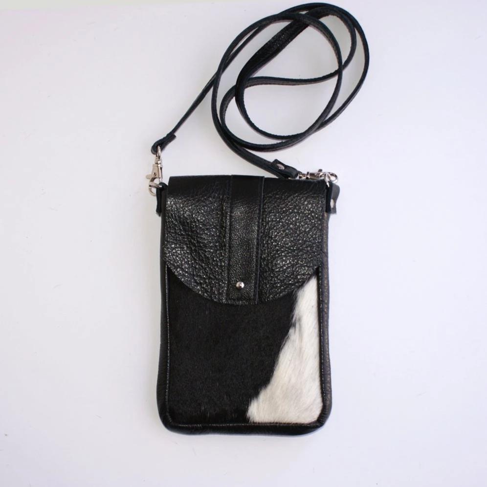 Elegant Black Cross-Body Bag - Genuine Cow Leather - Handmade in